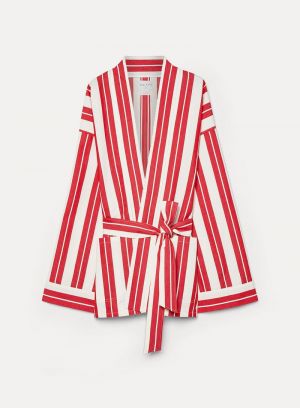 CHIC STRIPED COTTON LINEN COAT ROUGE 2524