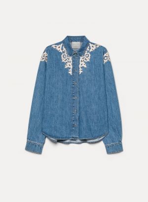 INDIGO TWILL EMBROIDERED BOXY  CELESTE 5002