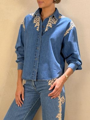 INDIGO TWILL EMBROIDERED BOXY  CELESTE 5002
