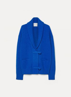 WOOL CASHMERE RIBBED CARDIGAN LAPISLAZZULI 50