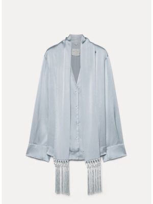 SILK SATIN SHIRT WITH FRINGED  GREY 7002